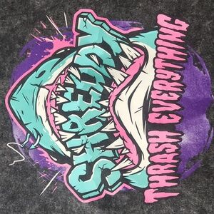 L Shreddy Lyfe Thrash Everything Shark Jaws Hoodie Acid Wash
